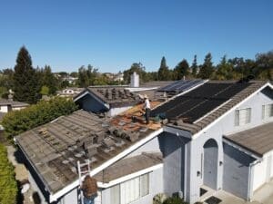 A roof blocks are piled up ready for installation