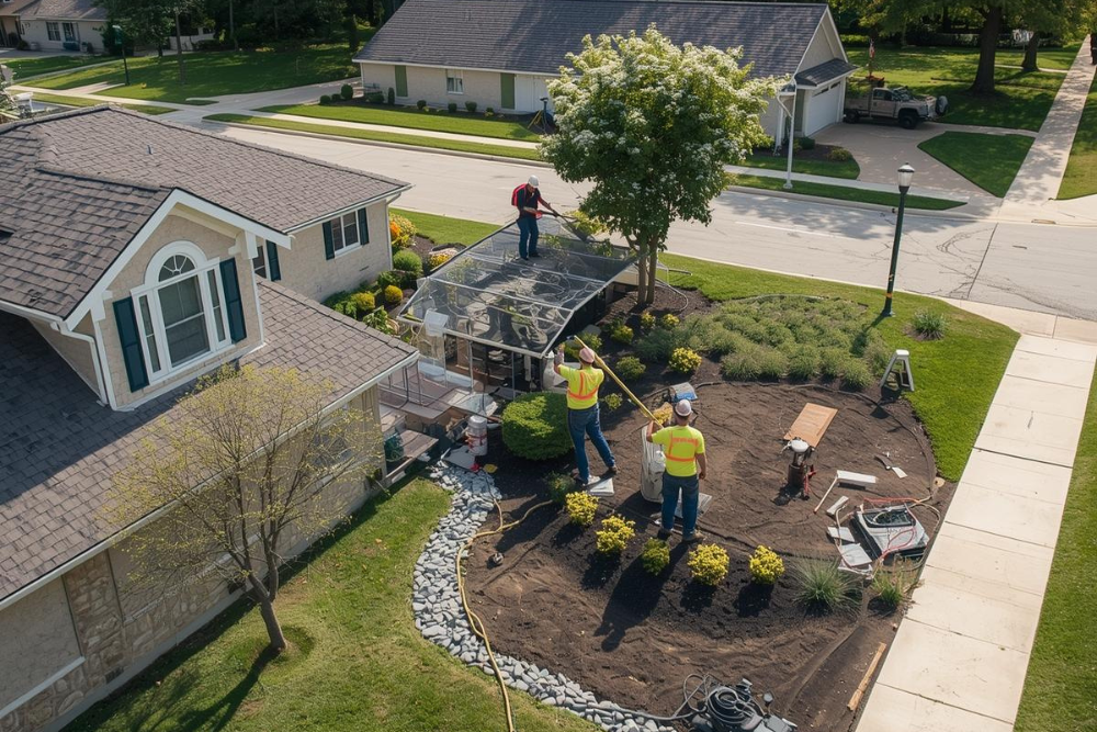 Roofers are Protecting the Landscaping and Walkways