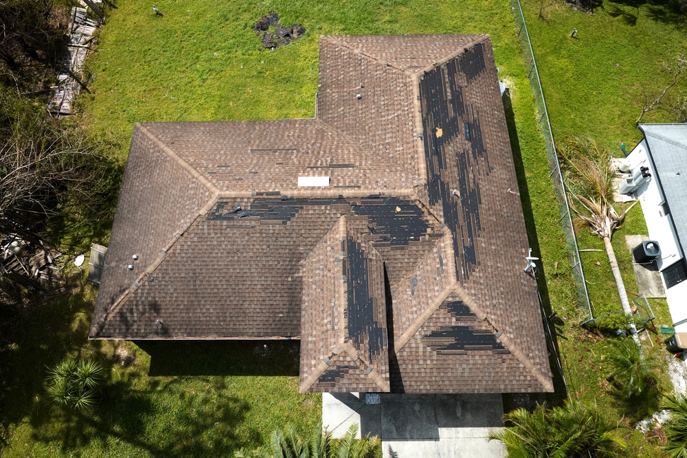 Roof visibly damaged by a storm