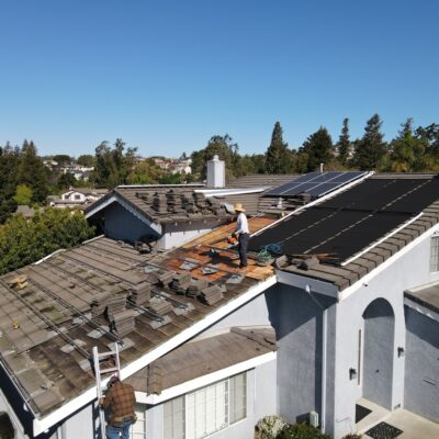 A roof blocks are piled up ready for installation